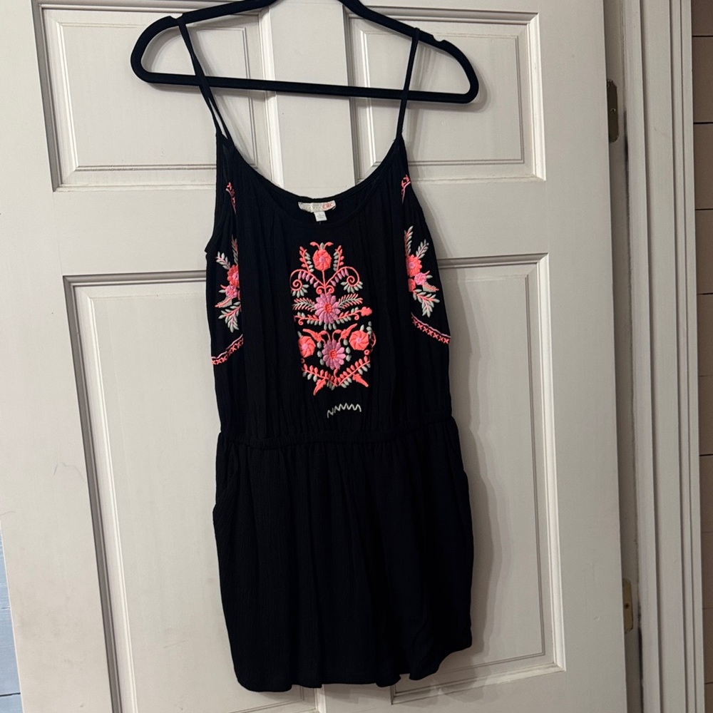 GB Girls Black Jumpsuit with Pink Embroidery